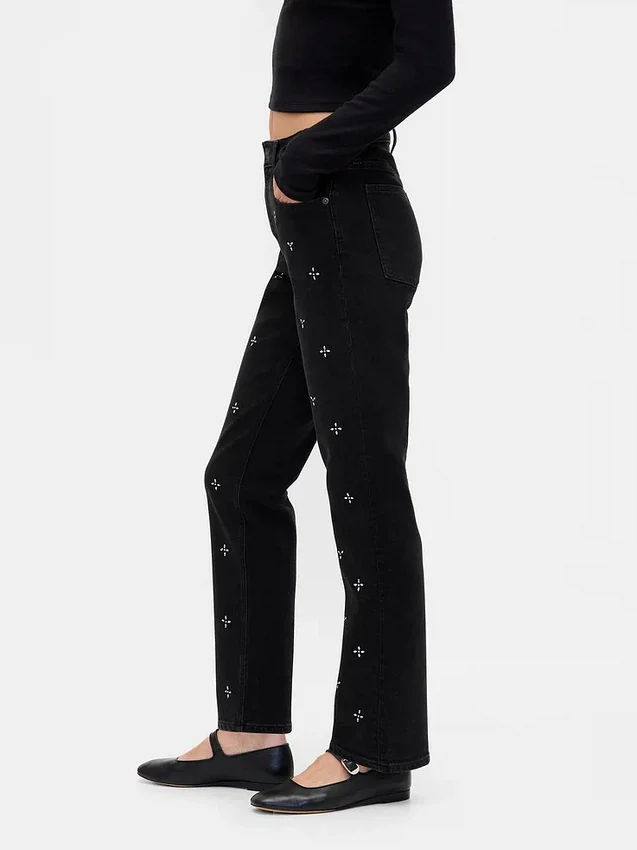 Jeans slim droit taille haute style années 90