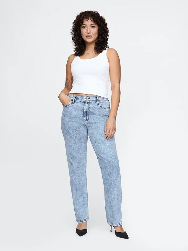 Jeans slim droit taille haute style années 90