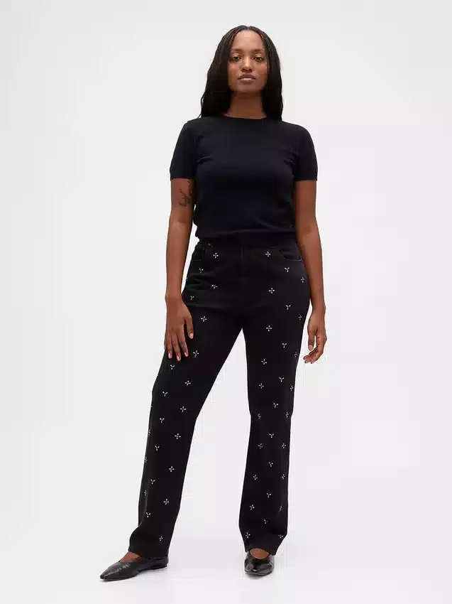 Jeans slim droit taille haute style années 90
