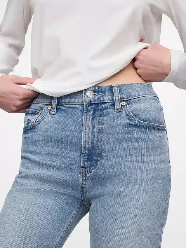 Jeans slim droit taille haute style années 90