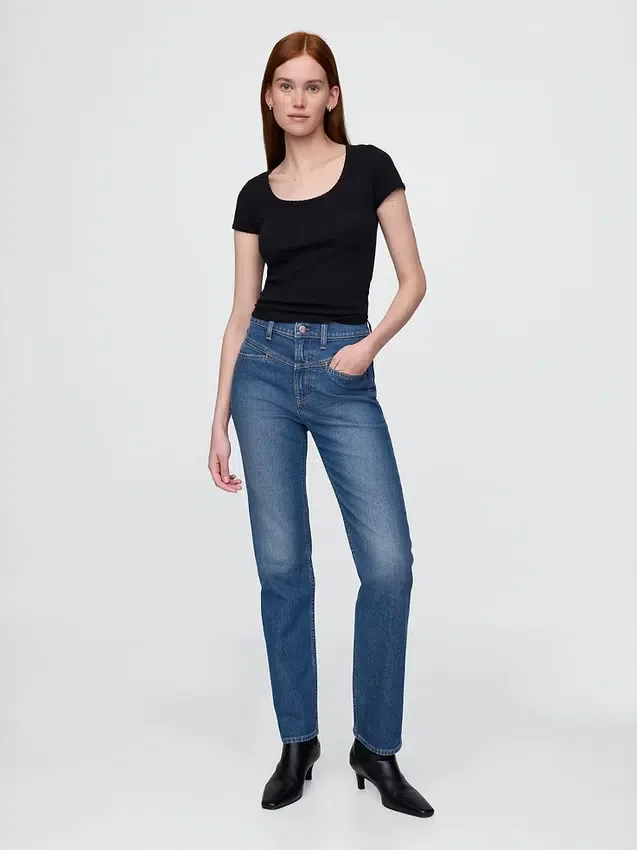 Jeans slim droit taille haute style western des années 90