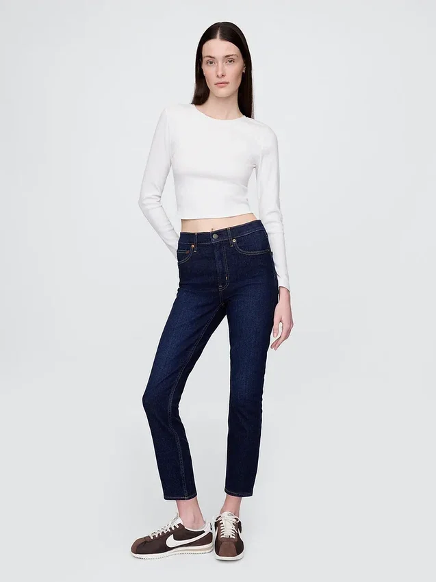 Jeans slim vintage à taille haute