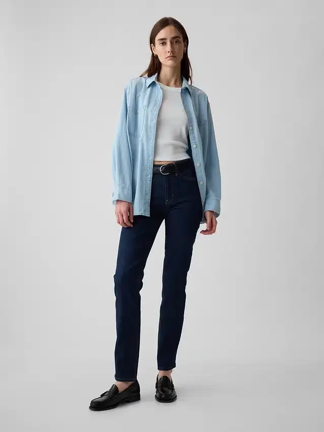 Jeans slim vintage à taille mi-haute