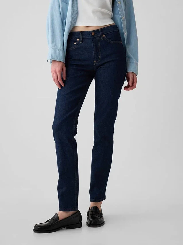 Jeans slim vintage à taille mi-haute