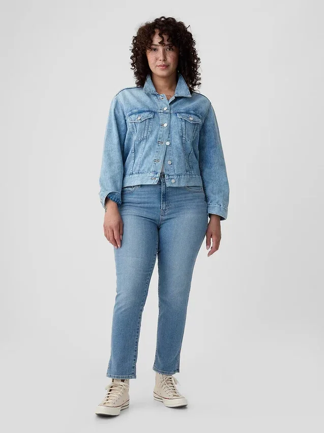 Jeans slim vintage à taille mi-haute et ourlet fendu