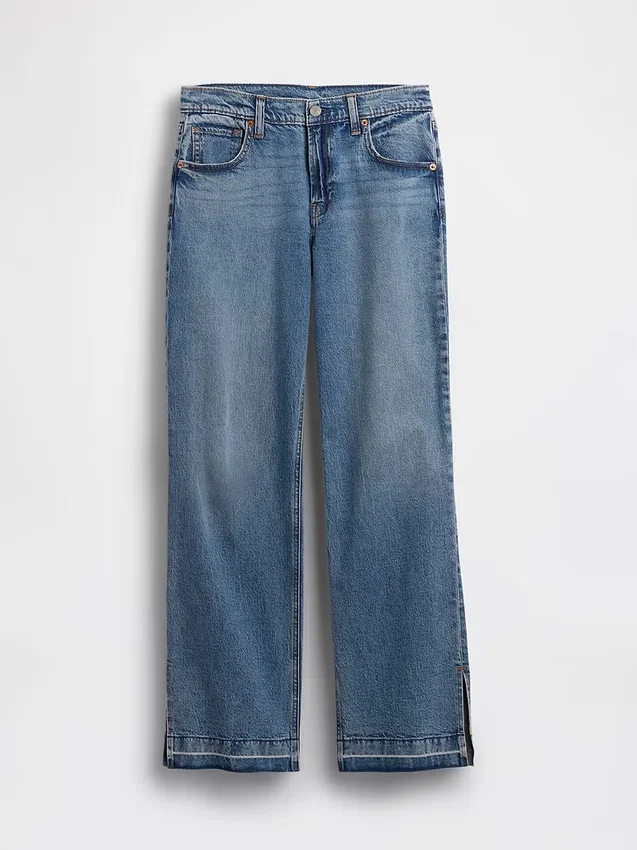 Jeans taille basse ample des années 90 à ourlet fendu