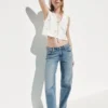 Jeans taille basse ample des années 90 à ourlet fendu
