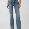 Jeans taille basse, coupe longue et ajustée, avec poches plaquées