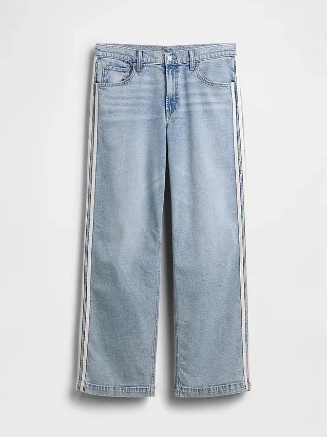 Jeans taille basse des années 90, coupe ample avec rayures latérales