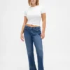 Jeans taille basse, long et ajusté