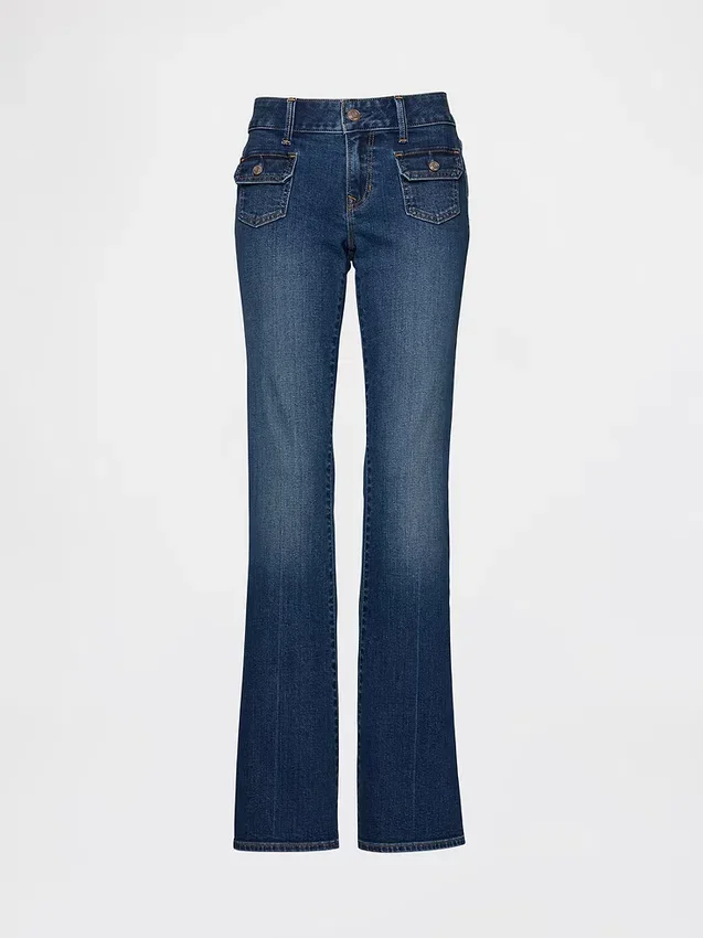 Jeans taille basse, long et ajusté