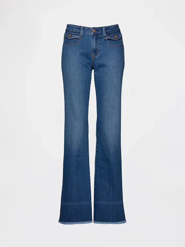 Jeans taille basse, long et ajusté