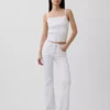 Jeans taille basse, long et ajusté, à lacets