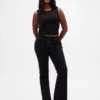 Jeans taille basse, long et ajusté, à lacets