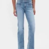 Jeans taille basse à poches tressées, coupe longue et ajustée