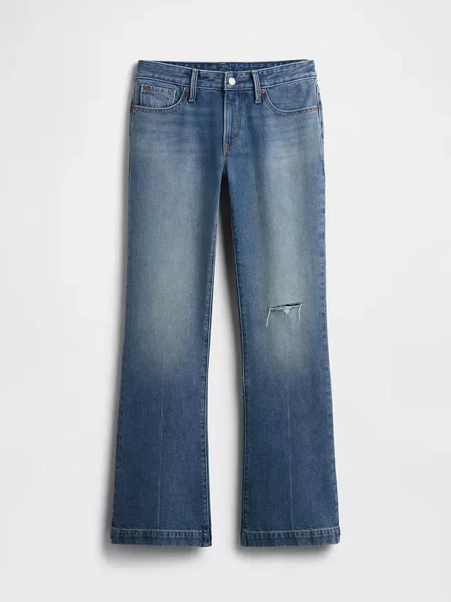 Jeans taille basse, rigides, long et ajusté