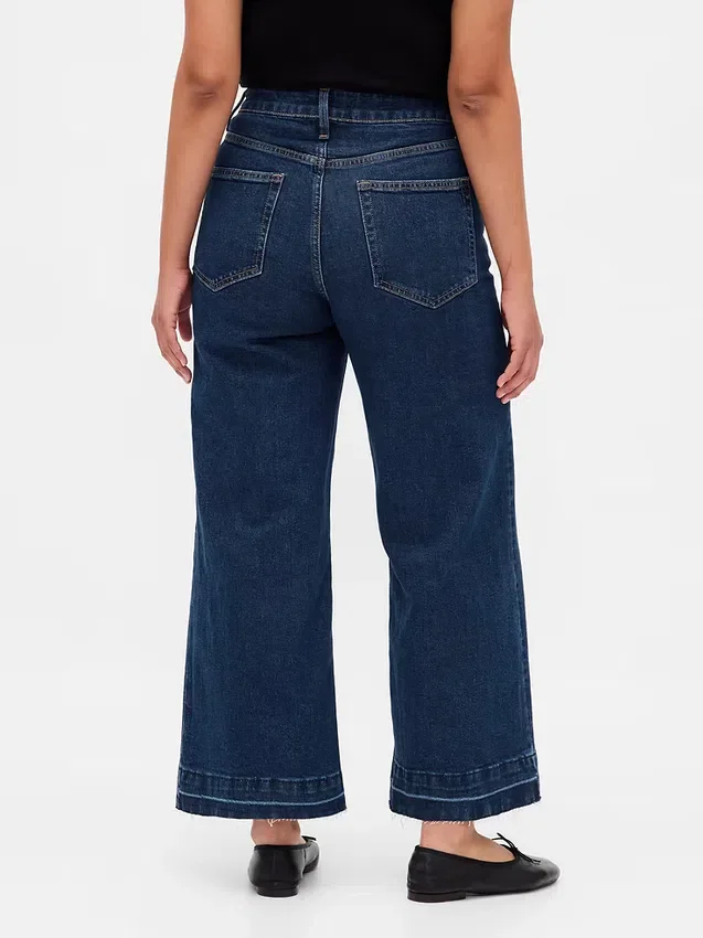 Jeans taille haute à coupe ample et jambes larges, longueur cheville, pour silhouettes rondes