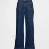 Jeans taille haute à coupe ample et jambes larges, longueur cheville, pour silhouettes rondes