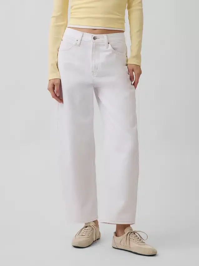 Jeans taille haute court à coupe large