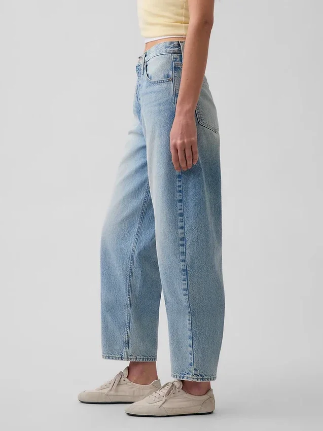 Jeans taille haute court à coupe large