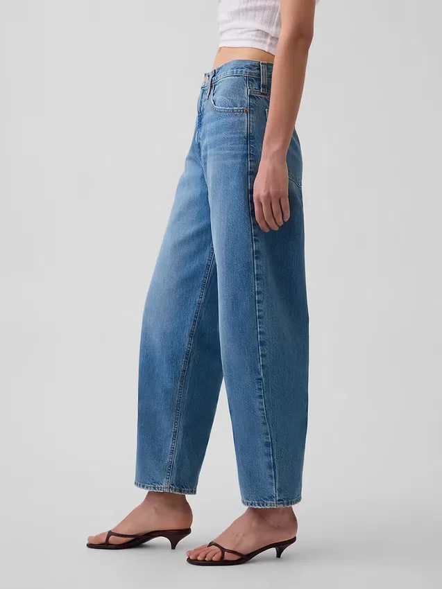 Jeans taille haute court à coupe large