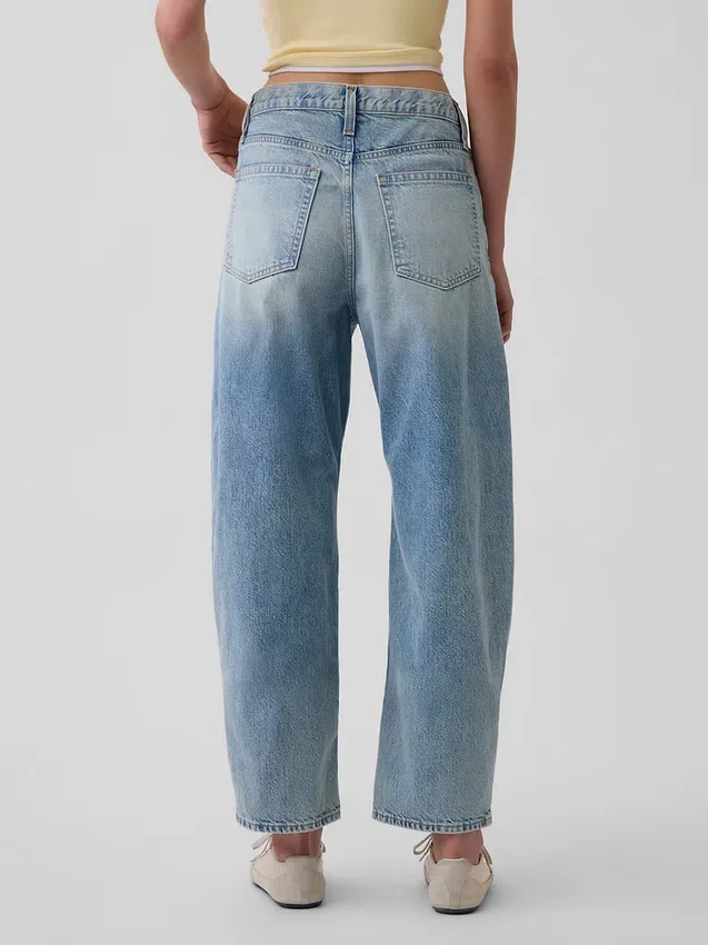 Jeans taille haute court à coupe large