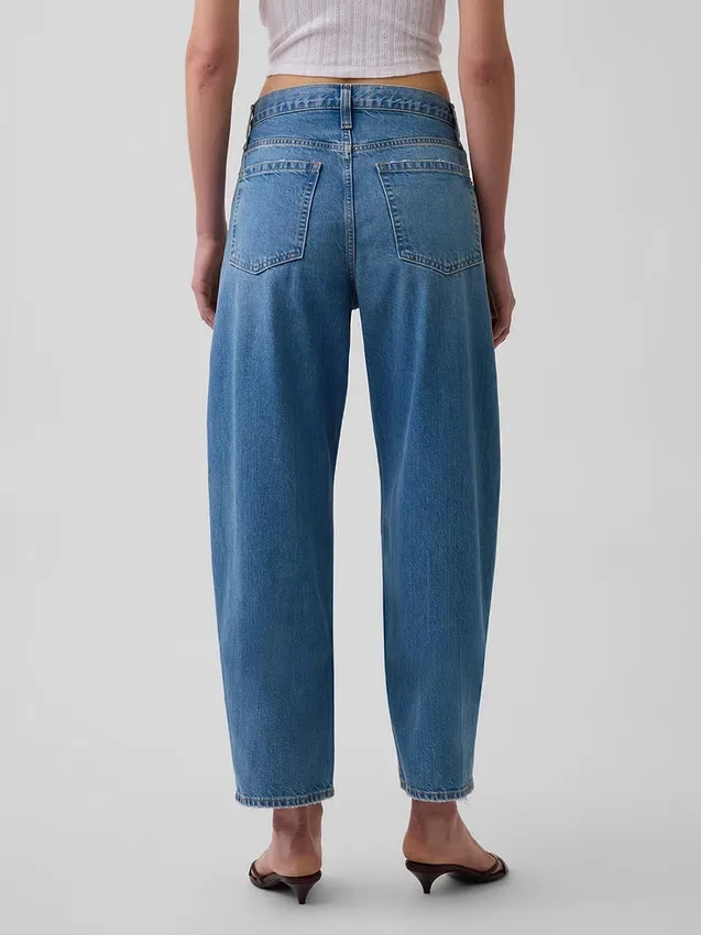 Jeans taille haute court à coupe large