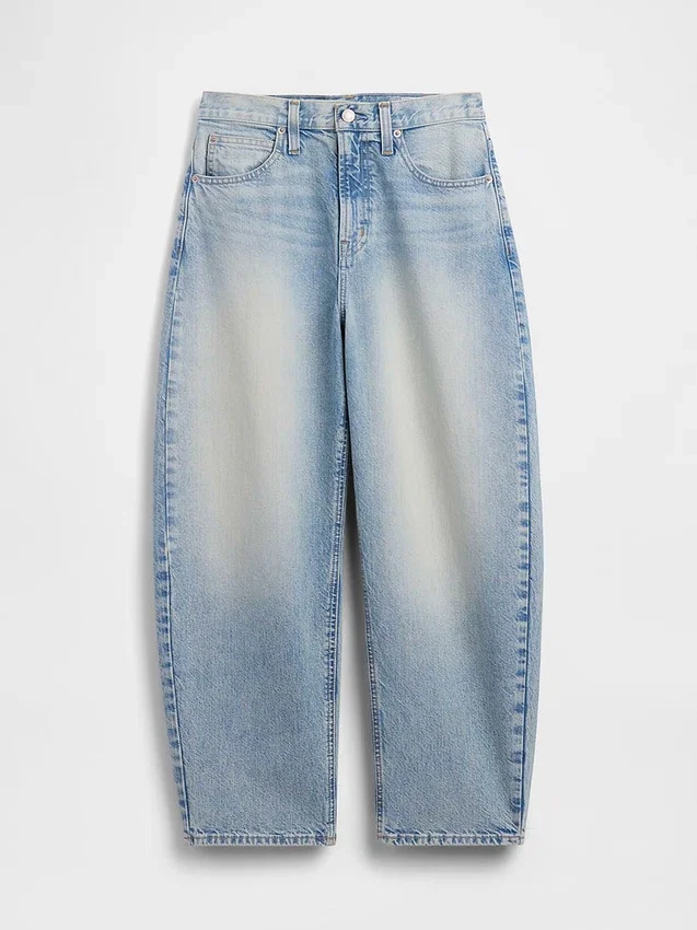 Jeans taille haute court à coupe large