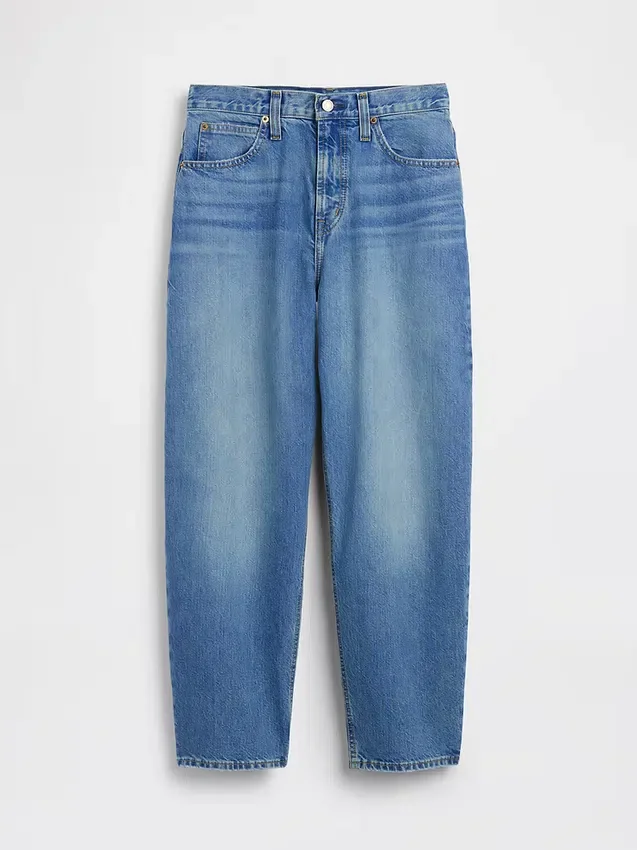 Jeans taille haute court à coupe large