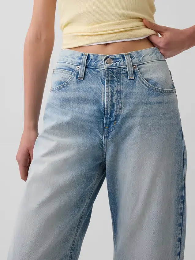 Jeans taille haute court à coupe large