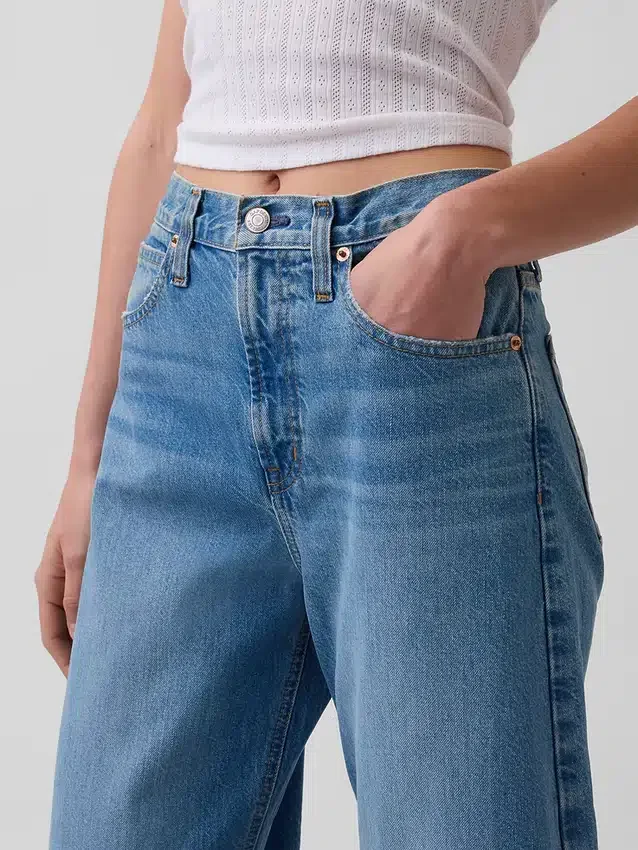 Jeans taille haute court à coupe large