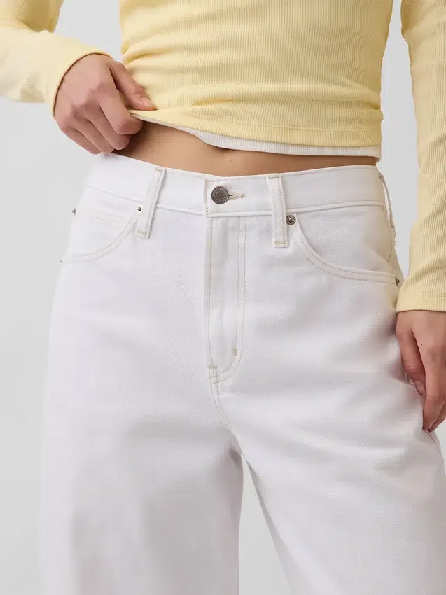 Jeans taille haute court à coupe large