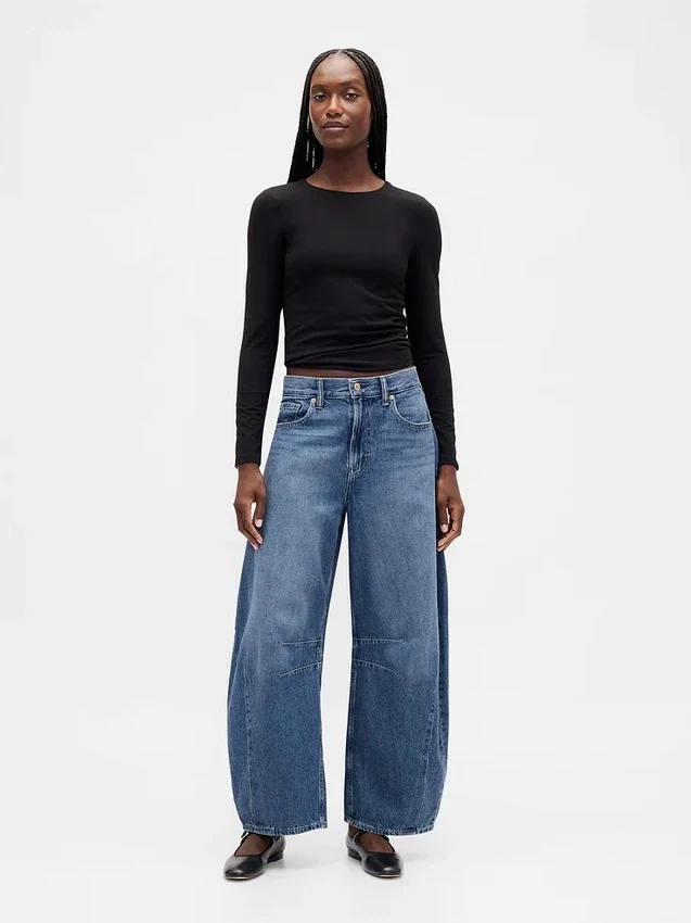 Jeans taille haute en forme de fer à cheval