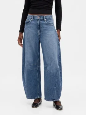 Jeans taille haute en forme de fer à cheval