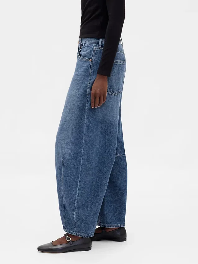 Jeans taille haute en forme de fer à cheval