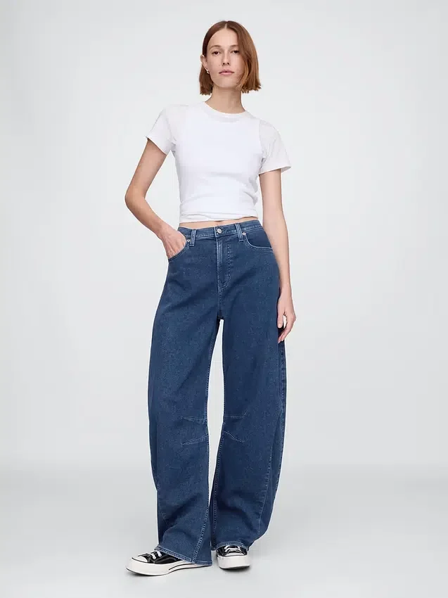 Jeans taille haute en maille, coupe « Horseshoe »