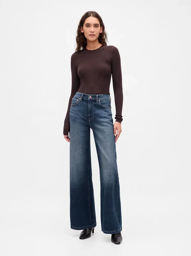 Jeans taille haute à jambes larges