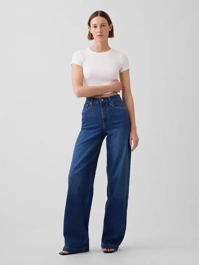 Jeans taille haute à jambes larges