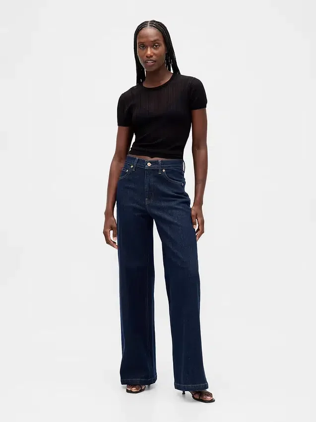 Jeans taille haute à jambes larges
