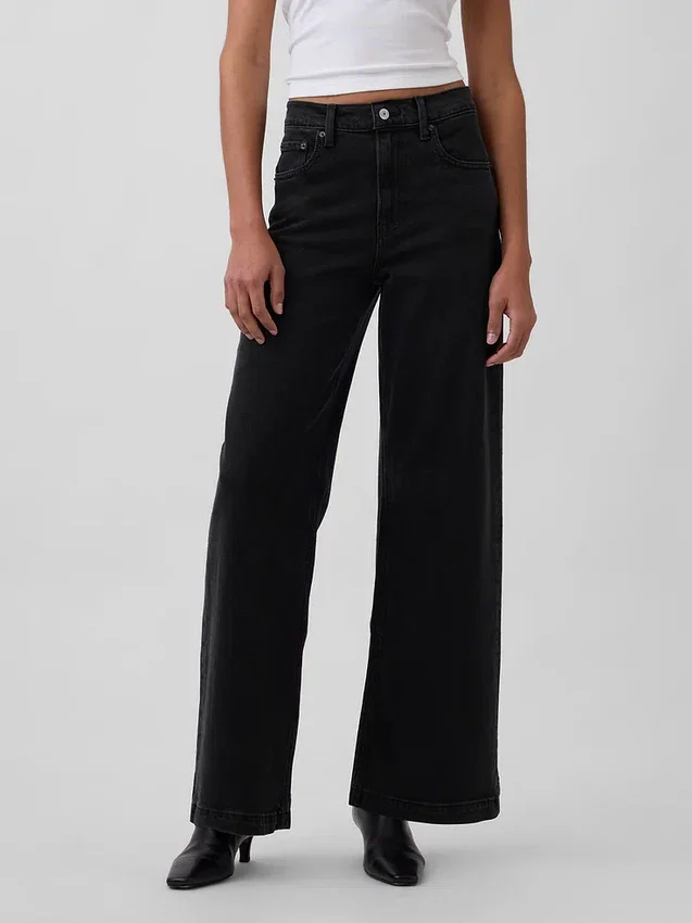 Jeans taille haute à jambes larges