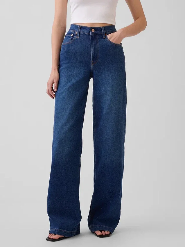 Jeans taille haute à jambes larges