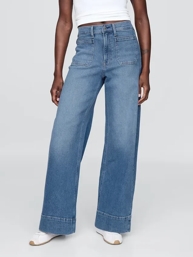 Jeans taille haute à jambes larges