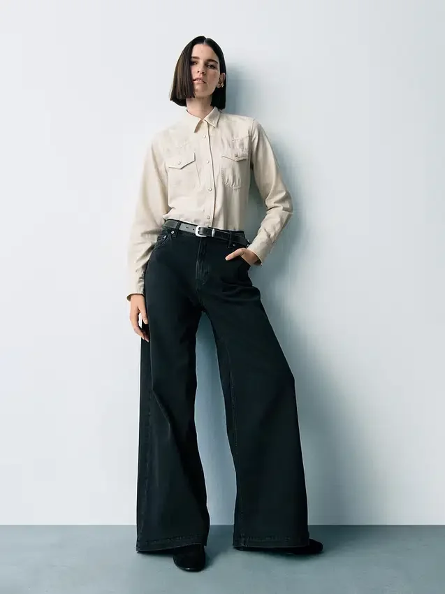 Jeans taille haute à jambes larges