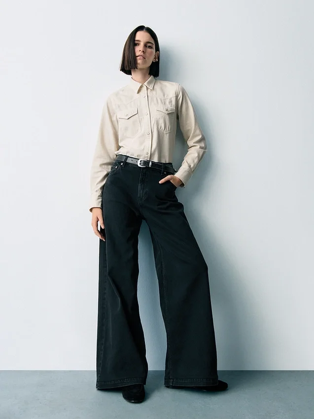 Jeans taille haute à jambes larges