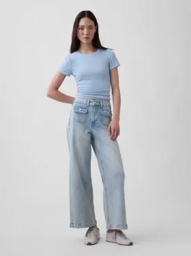 Jeans taille haute à jambes larges et longueur cheville