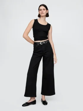 Jeans taille haute à jambes larges et longueur cheville