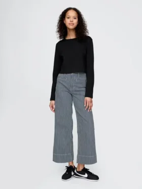 Jeans taille haute à jambes larges et longueur cheville