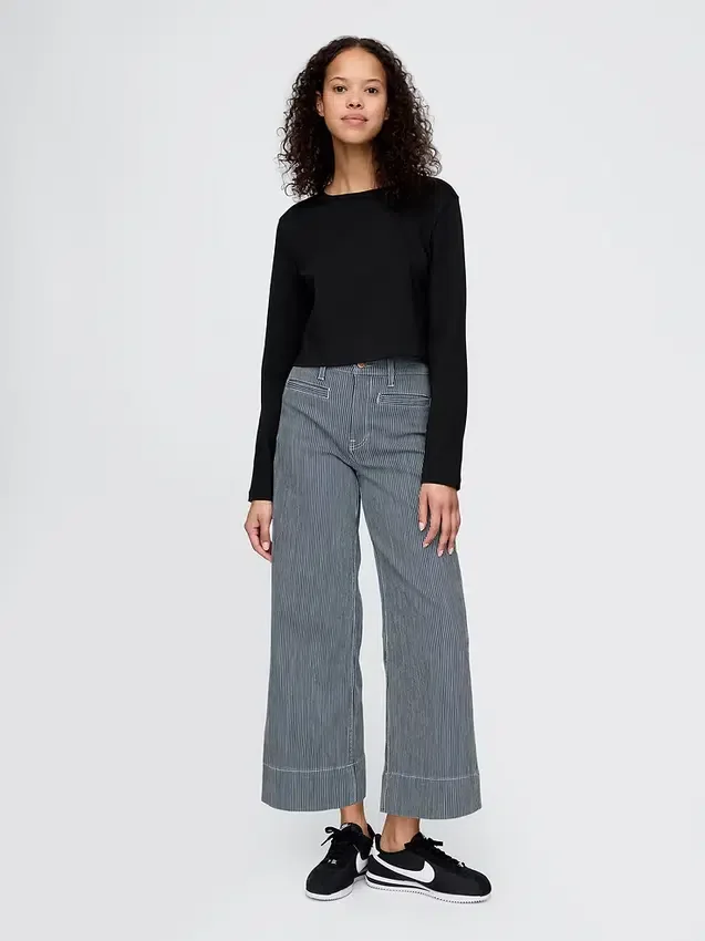 Jeans taille haute à jambes larges et longueur cheville