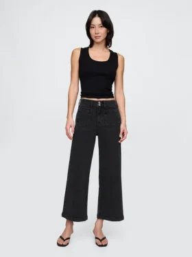 Jeans taille haute à jambes larges et longueur cheville