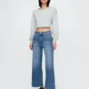 Jeans taille haute à jambes larges et longueur cheville